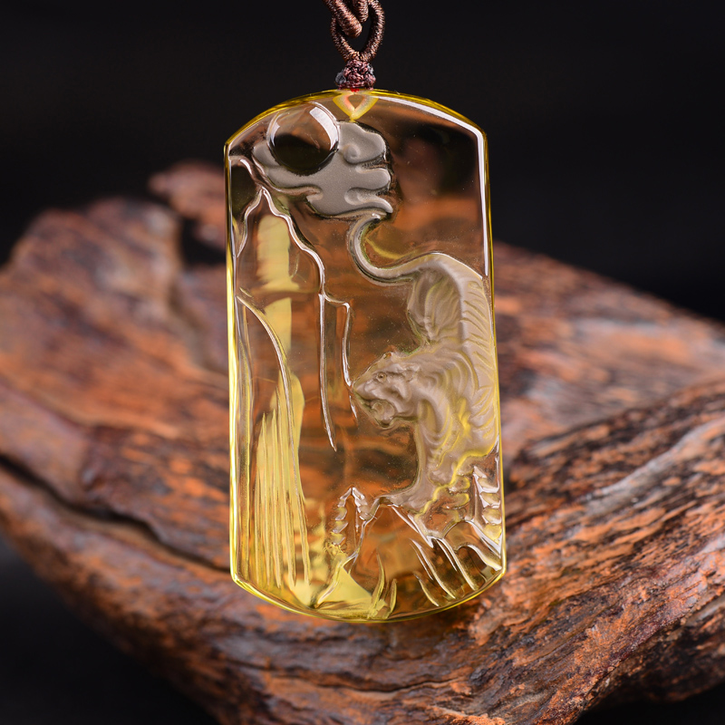 慈灵阁黄水晶虎牌吊坠挂件鸣虎纳贵吊坠男士男款礼物