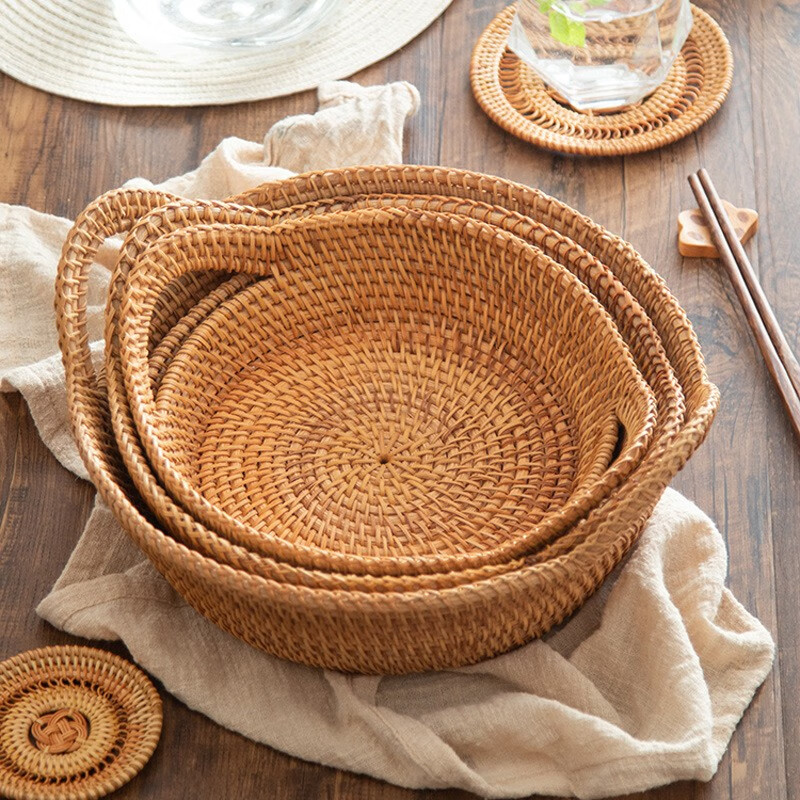 初心如雪手工藤编织水果篮创意元宝形果盘家用零食篮水果篮糖果面包