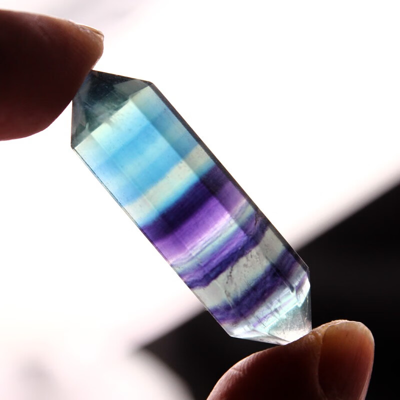 天然七彩萤石原石双尖六棱柱摆件家居摆饰矿石标本礼物 长4-5cm