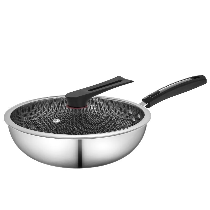 debo德铂炒锅不粘锅不锈钢炒菜锅32cm蜂窝平底煎锅煤气灶明火通用