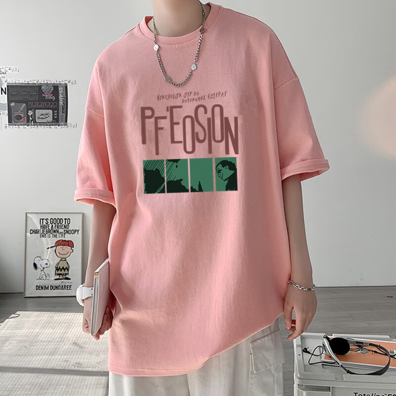 tyhkt恤男短袖韩版潮流上衣服潮牌宽松原宿港风t恤百搭大码五分袖