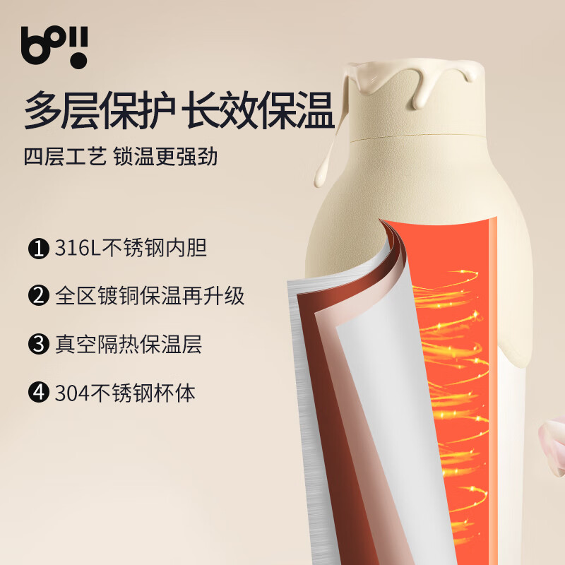 本因316L真空不锈钢高颜值随行便携式运动保温杯500ML 俏皮粉500ml