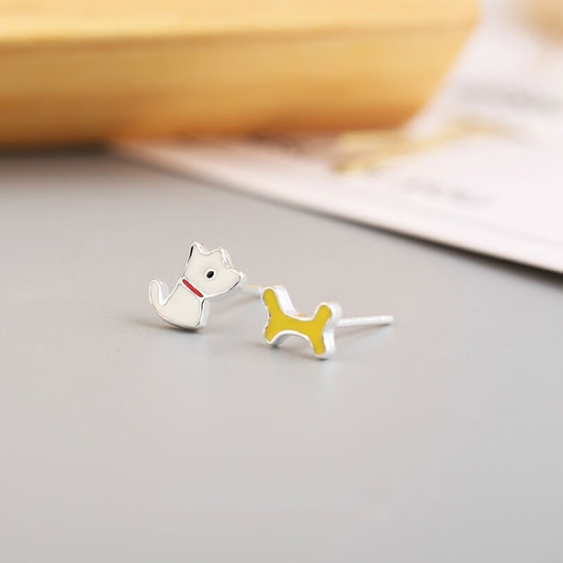 didizoo小狗骨头耳钉女可爱卡通动物耳环小女生配饰时尚小清新滴胶