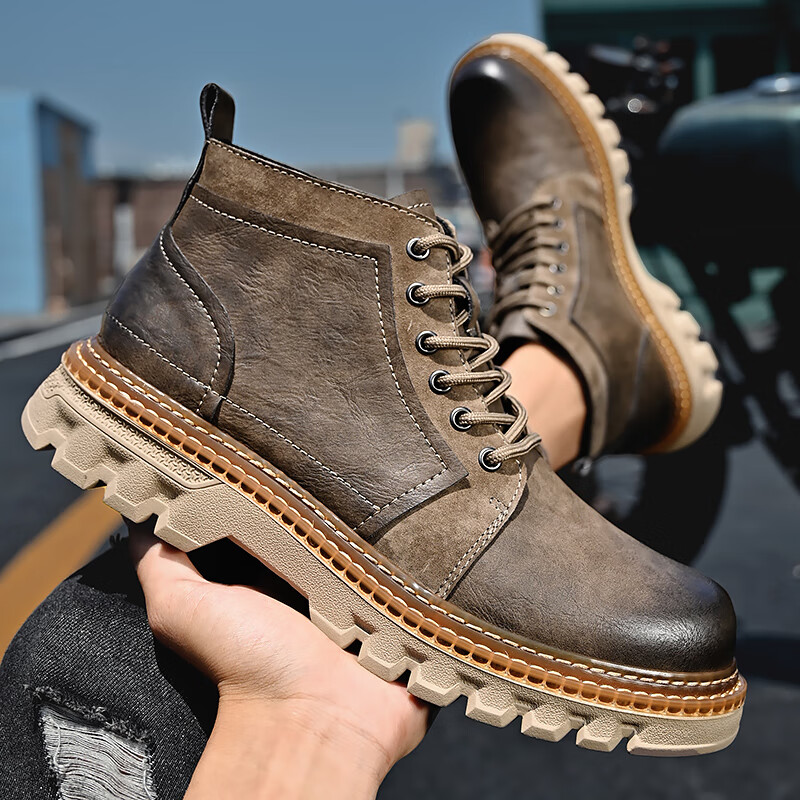 ai tata男士马丁靴男款冬季高帮休闲皮鞋工装英伦风厚底短靴皮靴子男