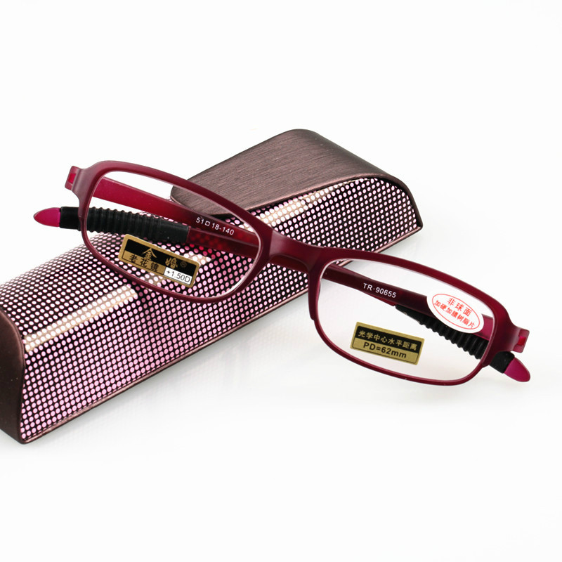 明雪菀绮超轻TR90无螺丝老花镜 时尚软腿镜全框架男女时尚看守所老人眼镜 红色框+150度