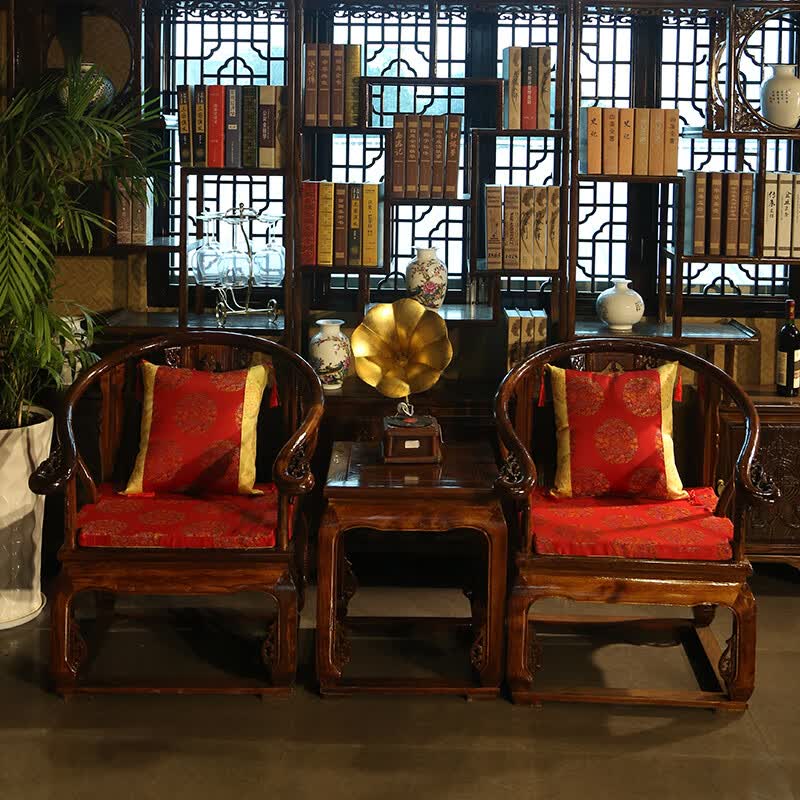 沙发组合家具仿古雕花明清榆木古典家用木质花梨色 皇宫椅5件套(南