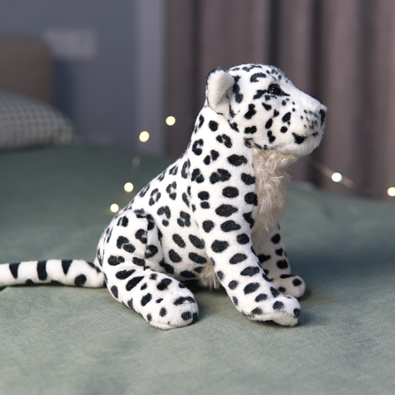 卜噜兔蹲姿小老虎狮子豹子仿真毛绒玩具抱枕动物公仔玩偶猛兽大号娃娃礼物小白豹30厘米 虎窝购