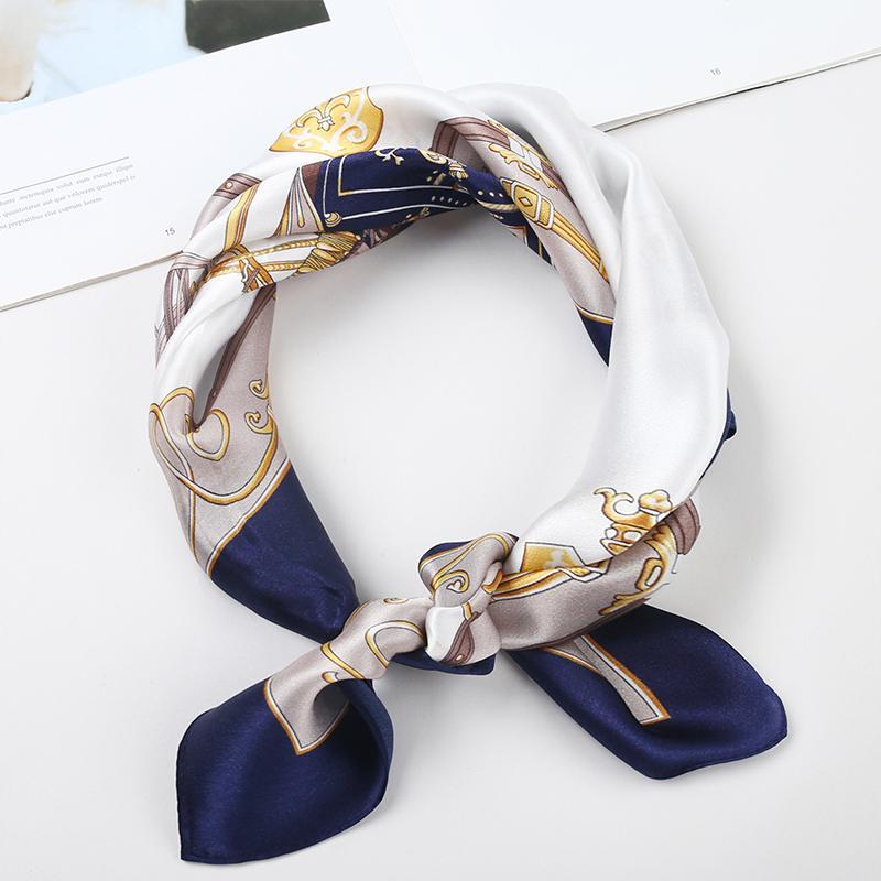 达芬奇密码高端真丝小方巾女领巾真丝丝巾桑蚕丝围巾节日送女士礼物 复古马车 宝蓝