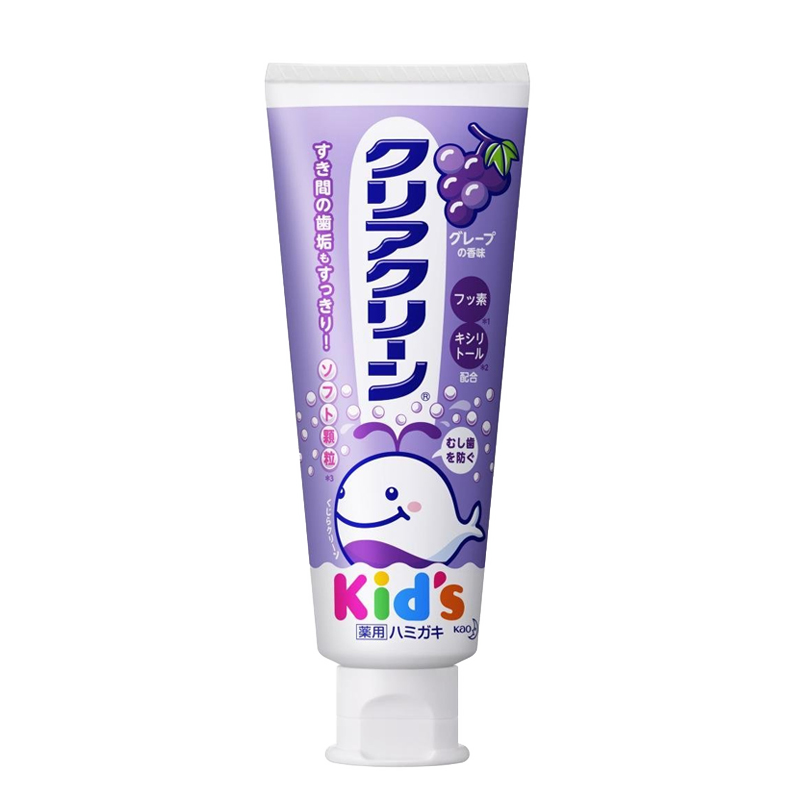 花王（KAO）儿童牙膏宝宝婴儿牙膏3-6岁以上 含氟防蛀固齿 葡萄味70g原装进口