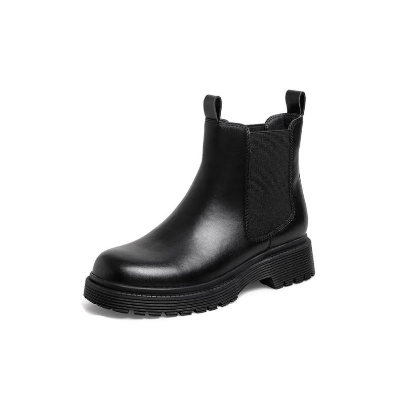 teenmix/天美意素人靴子女短靴女短靴女切尔西靴女英伦烟筒靴简约风女