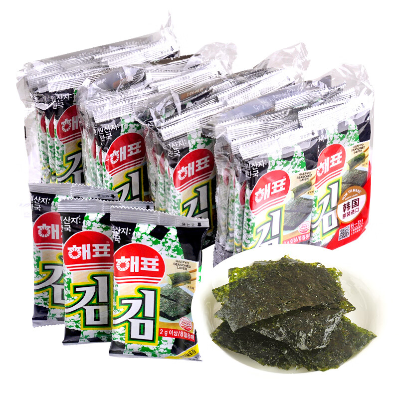 海牌菁品 韩国进口 原味海苔2g*32包 即食寿司紫菜64g四大袋 儿童休闲零食