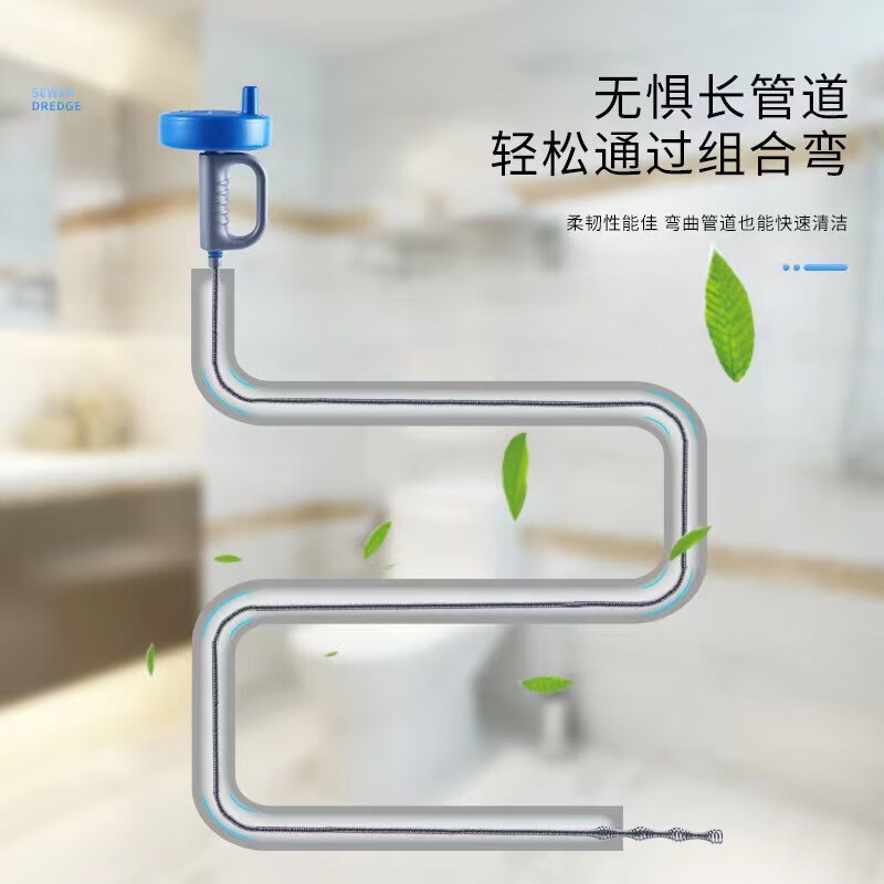 艾森林下水道疏通器管道疏通神器家用四爪钩毛发异物通厕所马桶夹取器 5米手摇式过弯疏通器