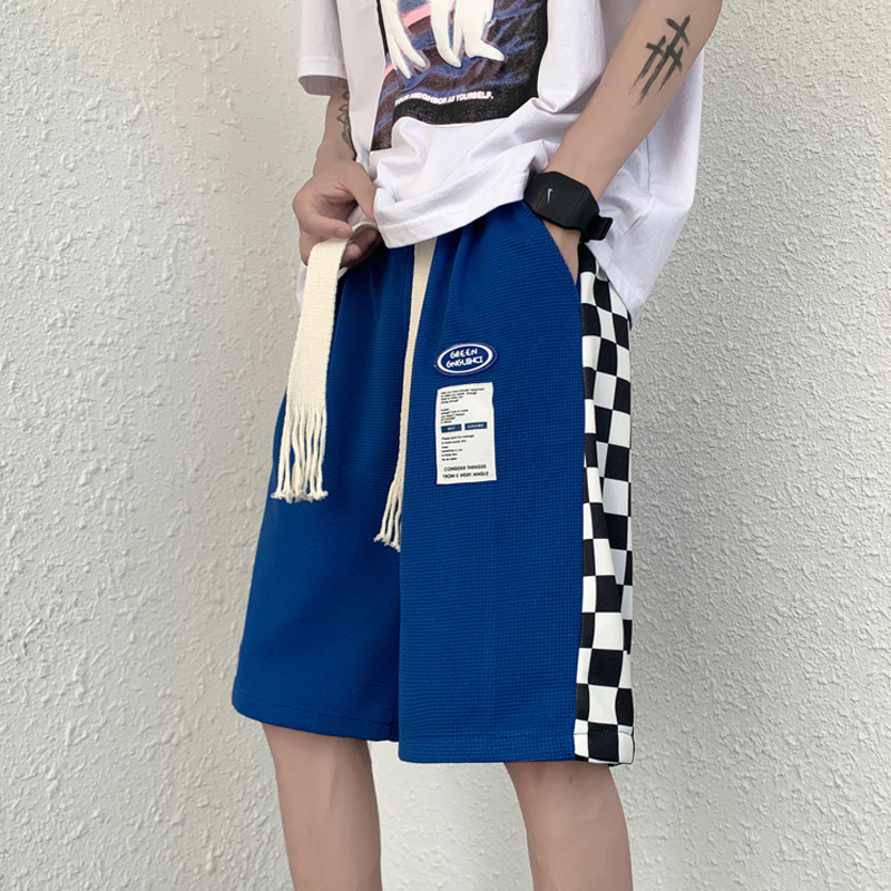 港风宽松短裤男华夫格沙滩五分裤休闲中裤裤衩青少年外穿潮流运动短裤