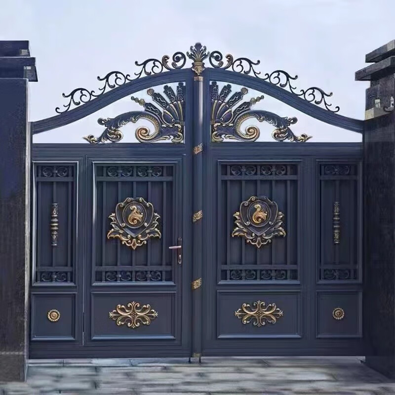 欧尊龙别墅大门家用乡村庭院大门双开门铝合金对开电动门铝艺大门进户