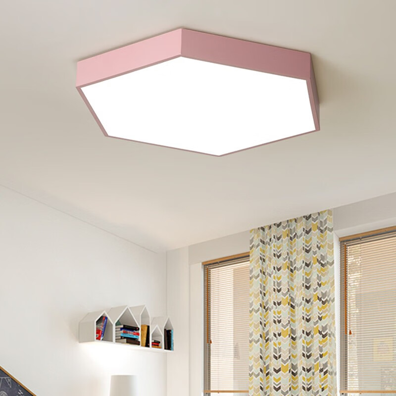 敏朗马卡龙吸顶灯 简约现代艺术六边形卧室灯 创意几何书房顶灯 粉色
