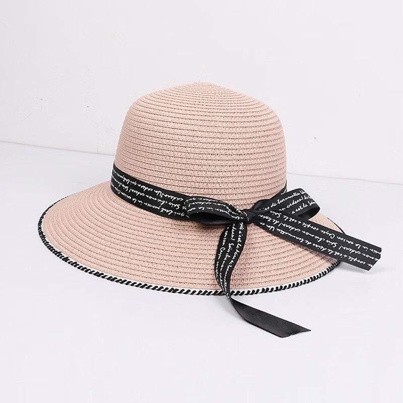 草帽子女夏天太阳帽大帽檐防晒遮阳韩版百搭可折叠度假沙滩渔夫帽 粉红色