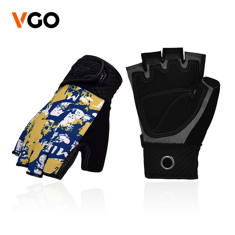 Vgo 儿童青少年学生 户外攀岩手套 半指 防滑耐磨户外运动专用手套 SL3101 黄蓝图案 J-M(11-12岁)