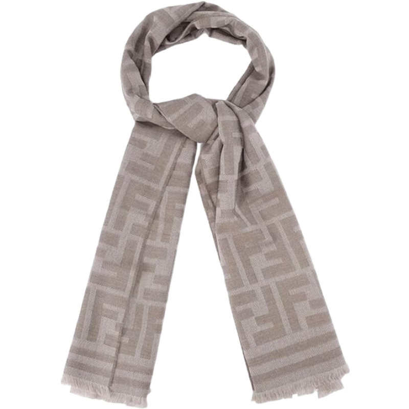 芬迪（FENDI）新品 男士綿羊毛長方形流蘇圍巾46*170cm父親節(jié)禮物男FXS460 ASNA F0VC9 鴿灰色FF老花提花
