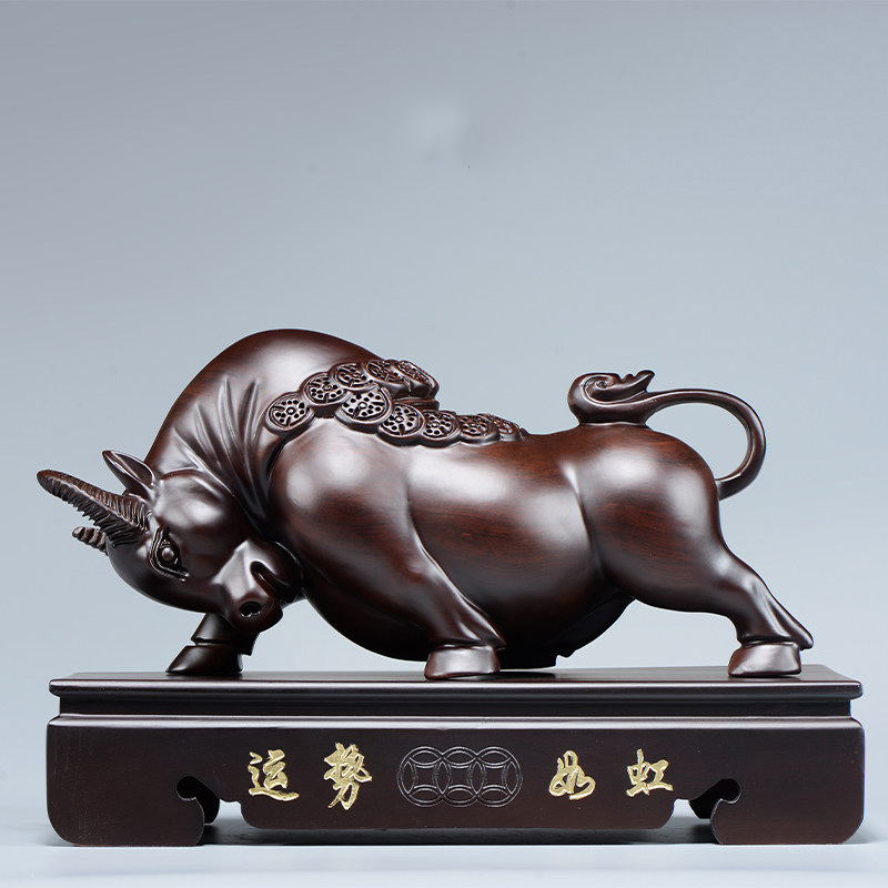 木雕牛摆件十二生肖金钱牛头根雕木雕家居装饰工艺品牛气冲 精雕长度