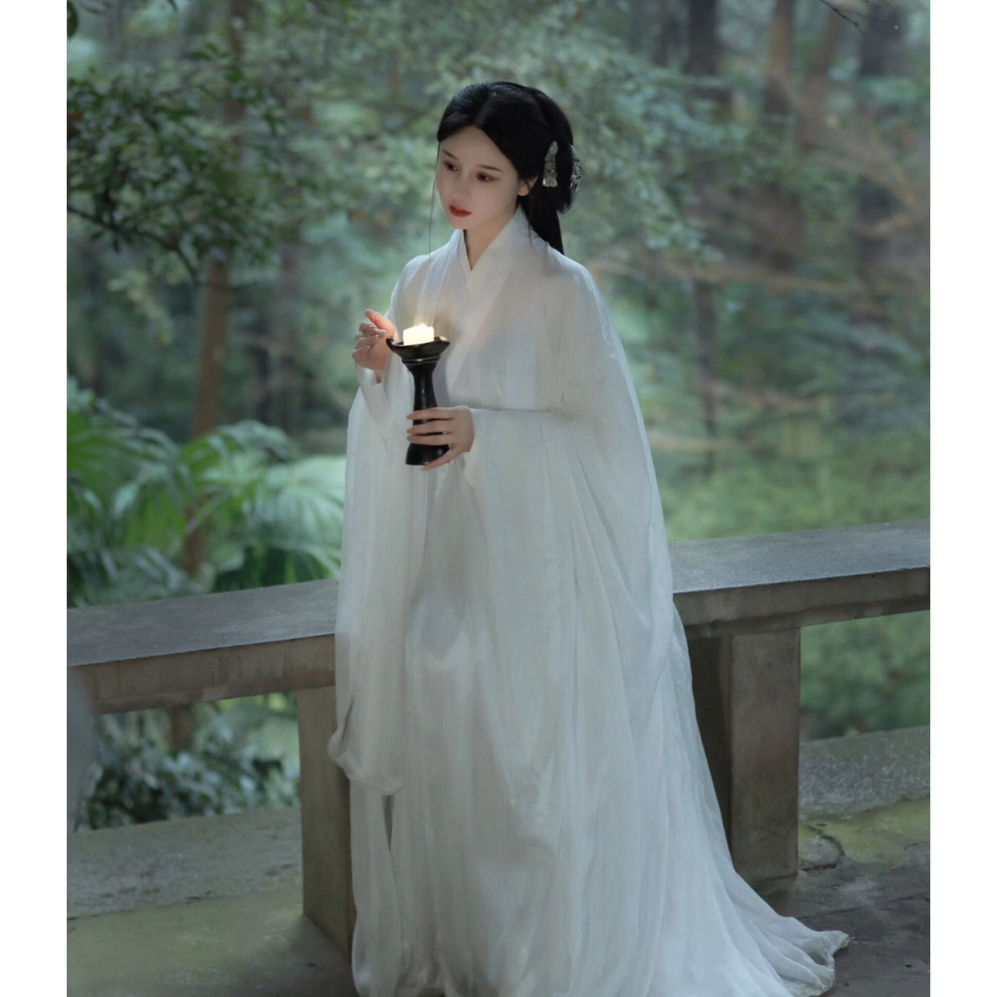 汉服超仙少女神明少女汉服魏晋风古装仙气飘逸古风清冷系 白色四件套