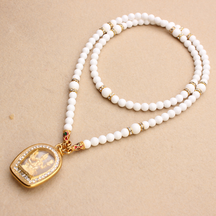 白贝佛牌链 白色泰国佛牌水晶挂链子 佛牌项链佛像链 女款 细4毫米