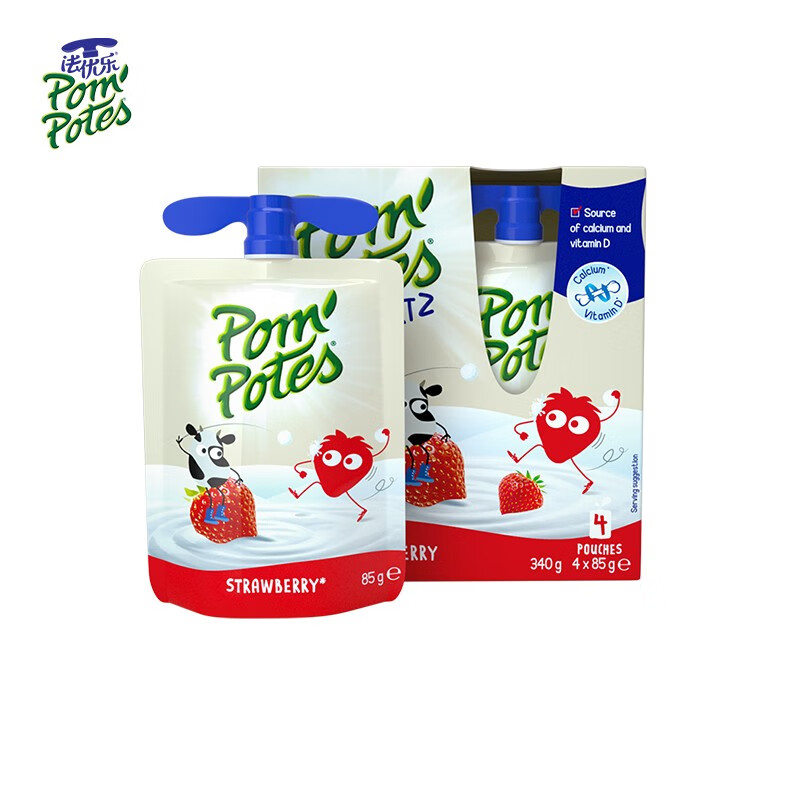 法优乐(Pompotes)儿童酸奶法国原装进口宝宝零食非果泥 草莓口味85g*4袋
