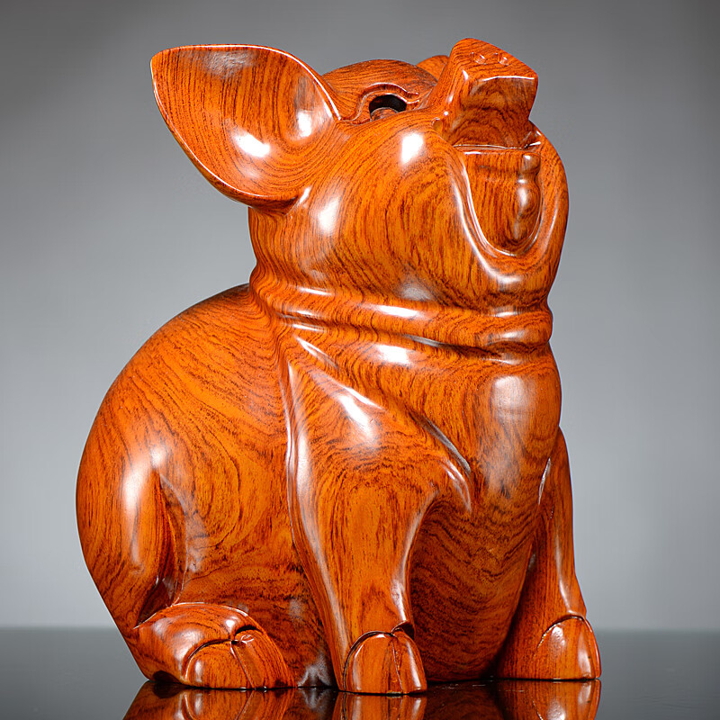 一木代传 花梨木雕猪摆件实木十二生肖动物家居客厅寓意装饰木雕工艺