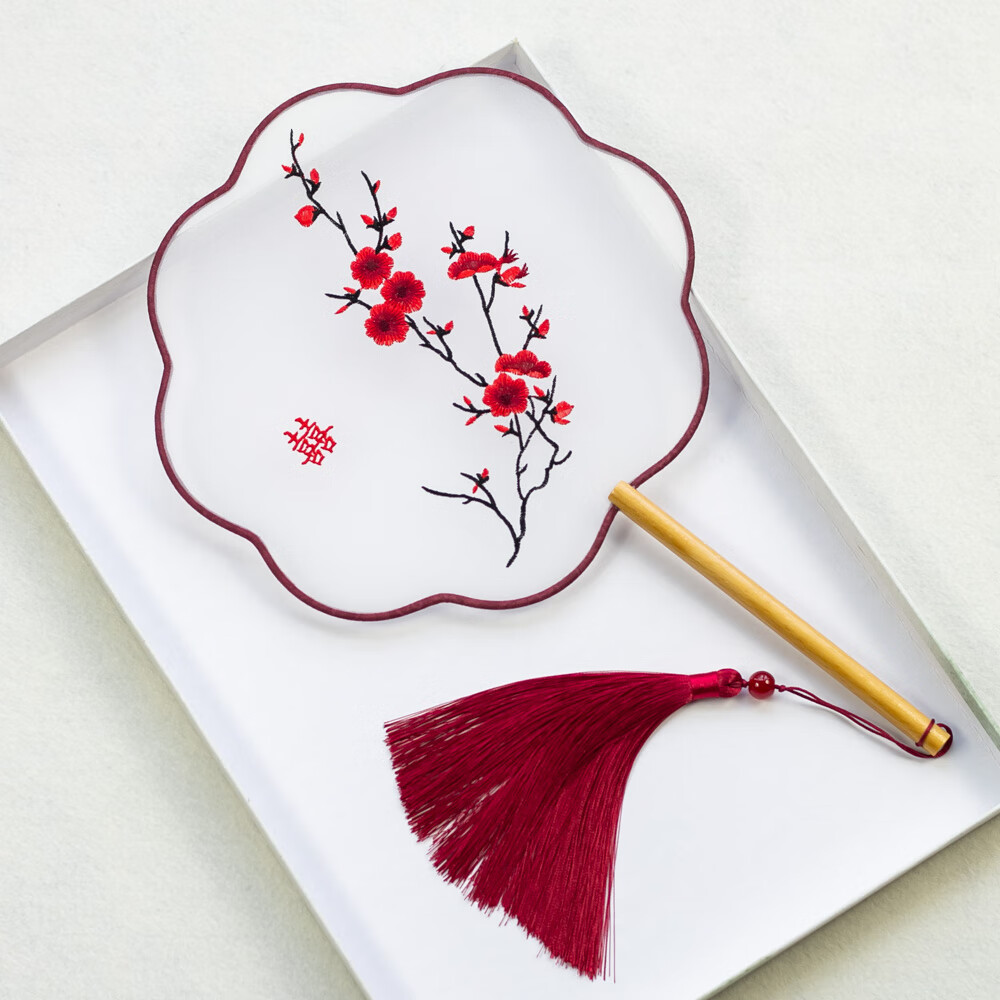 团扇秀禾服喜扇中式汉婚礼扇古风出嫁双喜字手捧花扇 八瓣连理枝双喜