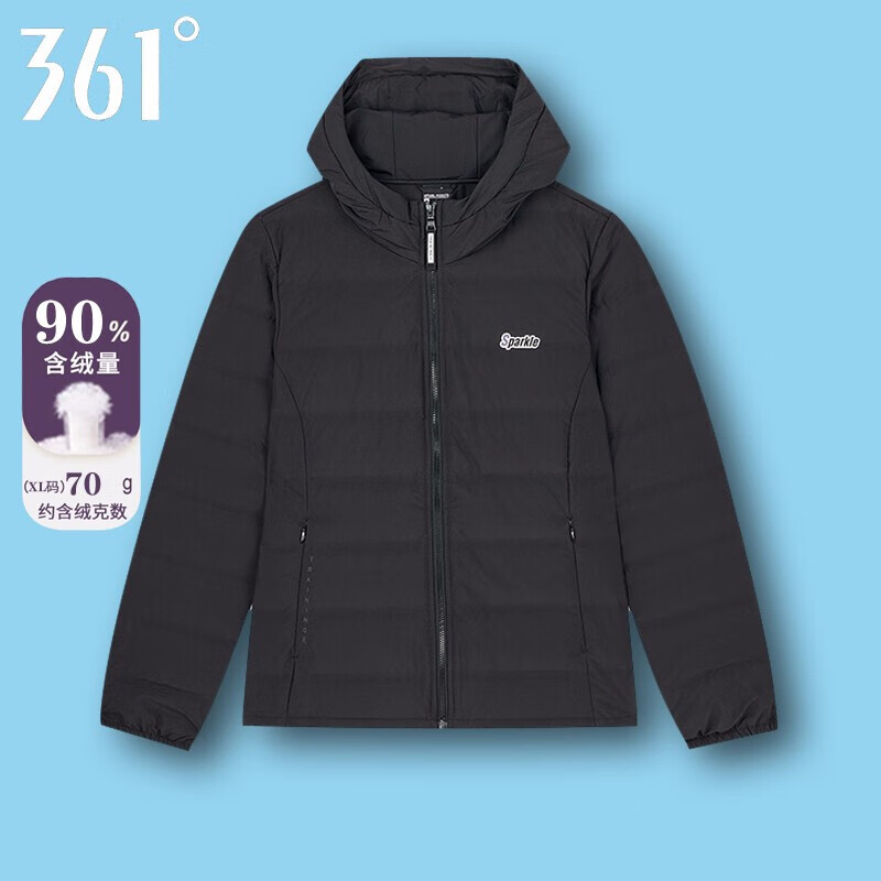 361运动羽绒服女短款连帽轻薄2021冬季新款休闲羽绒衣外套女装 基础黑