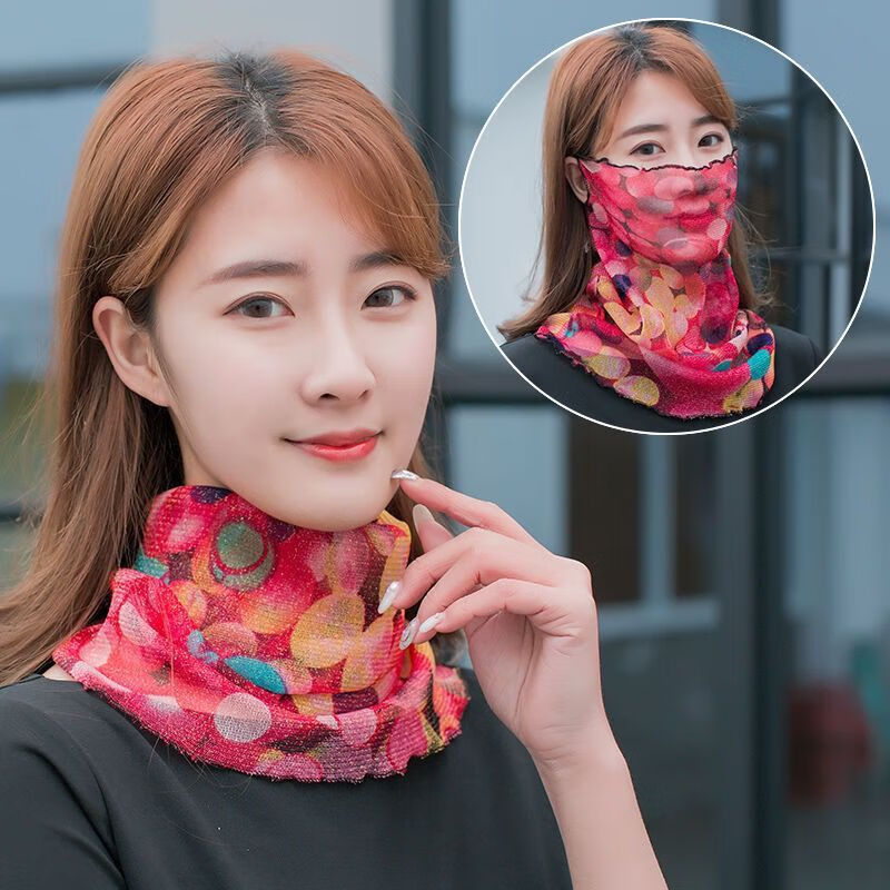 啄木鸟百变围脖夏季脖子防晒丝巾薄款百搭纱巾女套头面纱脖套护颈小