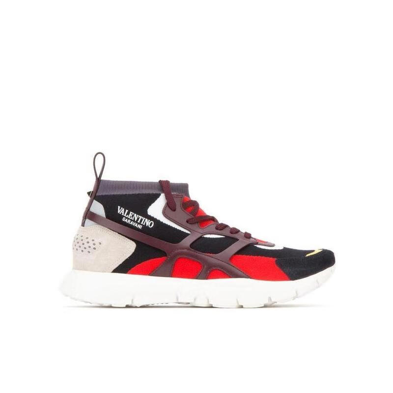 华伦天奴(valentino)男式流行休闲跑步鞋防水黑红系带老爹鞋运动鞋