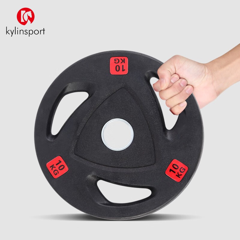 KYLIN SPORT 黑色包膠杠鈴片大孔片奧桿啞鈴健身房舉重床器械配片 10kg/一片