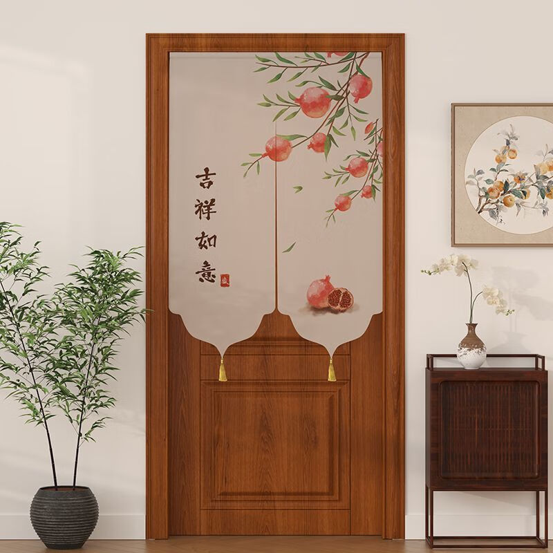 极有梦莲花图案半截门帘中式门帘半帘纱帘卧室厨房卫生间隔断风水帘