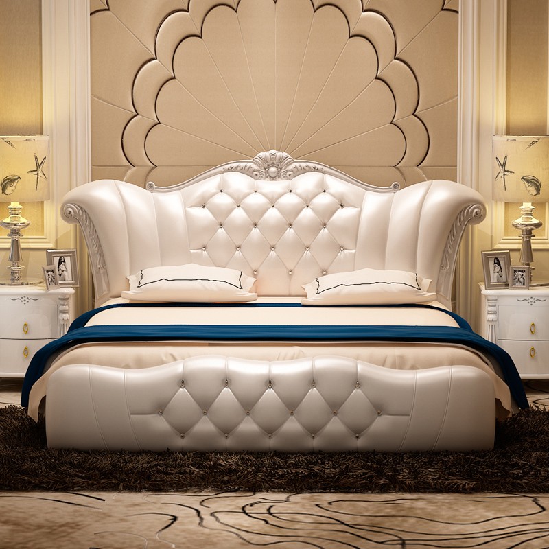 魅影 卧室家具 床 欧式床 皮床 双人床 软床 婚床 真皮床1.8米 欧式真皮床 1.5*2.0米