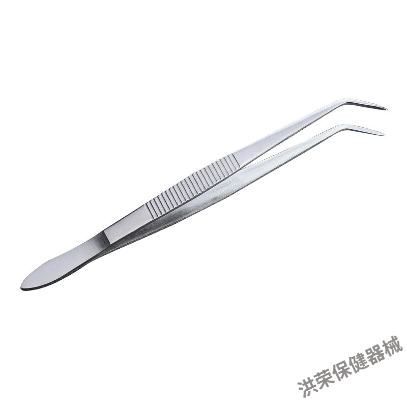 不锈钢镊子医用牙科镊子单弯双弯头带定位牙齿口腔检查无齿镊子定制