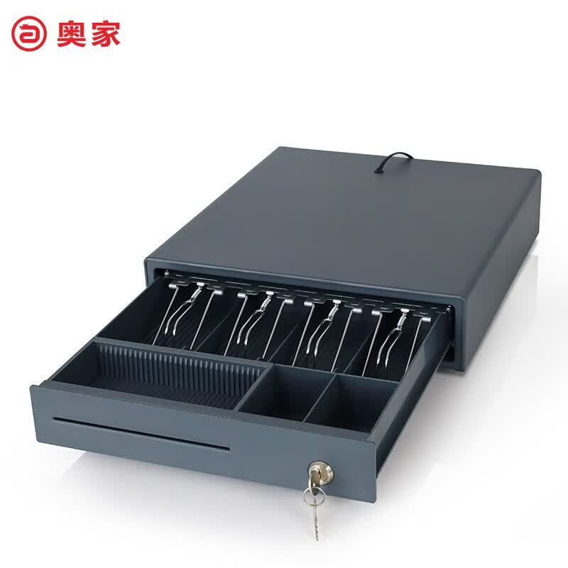 奥家钱箱带锁 收银箱 收款箱黑白色盒加厚接收银机三档锁智能钱箱通用款放钱盒子钱匣子 四格三挡（小钱箱）灰色怎么看?