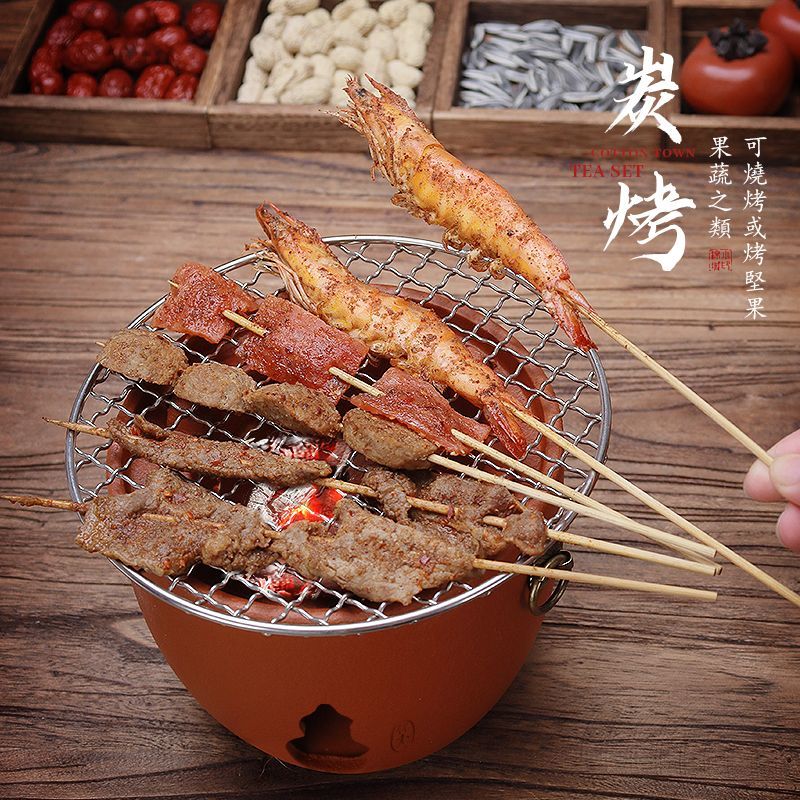 棉小城红泥碳电两用炉户外煮水炭炉木炭风炉围炉煮茶烧水壶温茶器泡茶壶 单壶【800ml富贵提梁壶】