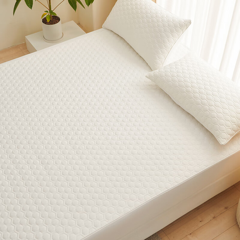 海澜之家（HLA）夹棉加厚床笠罩单件可水洗裸睡床单床罩1.5x2米床垫保护套全包围 圈圈白 150*200cm