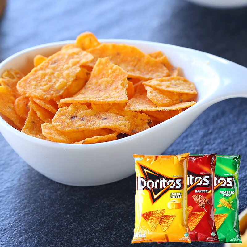 进口食品 多力多滋（Doritos） 薄脆玉米片 超浓芝士味 150g*3袋 休闲零食薯片 三种口味各一袋