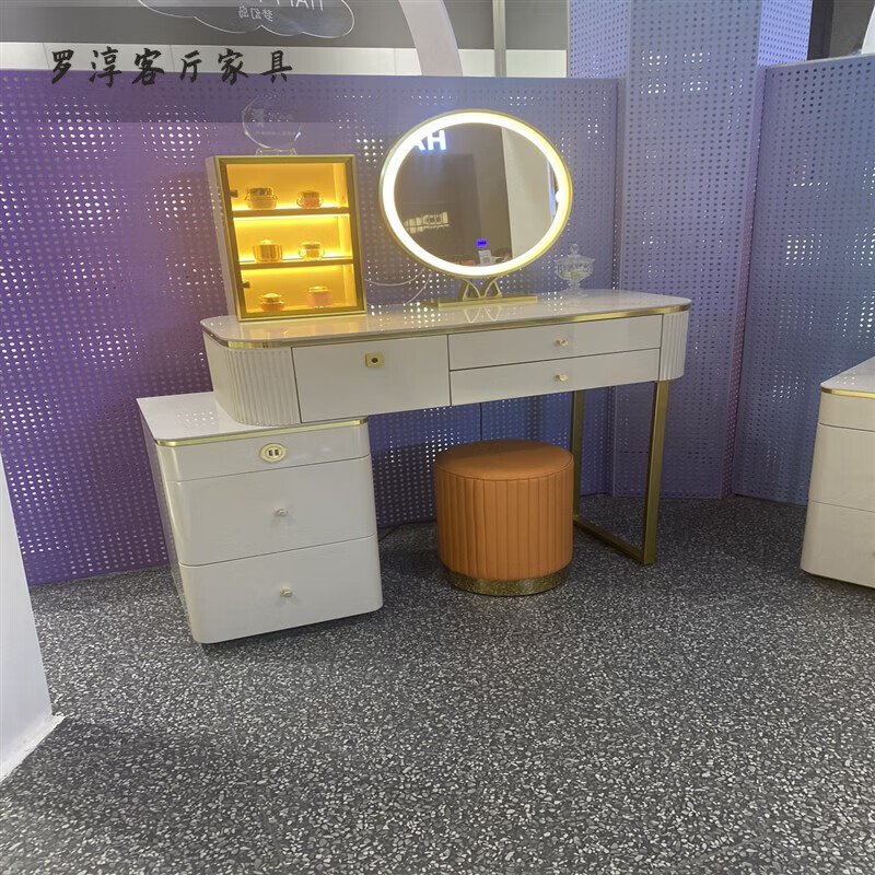 出写开心虎轻奢梳妆台收纳柜一体新款岩板化妆台带灯卧室简约带指纹锁