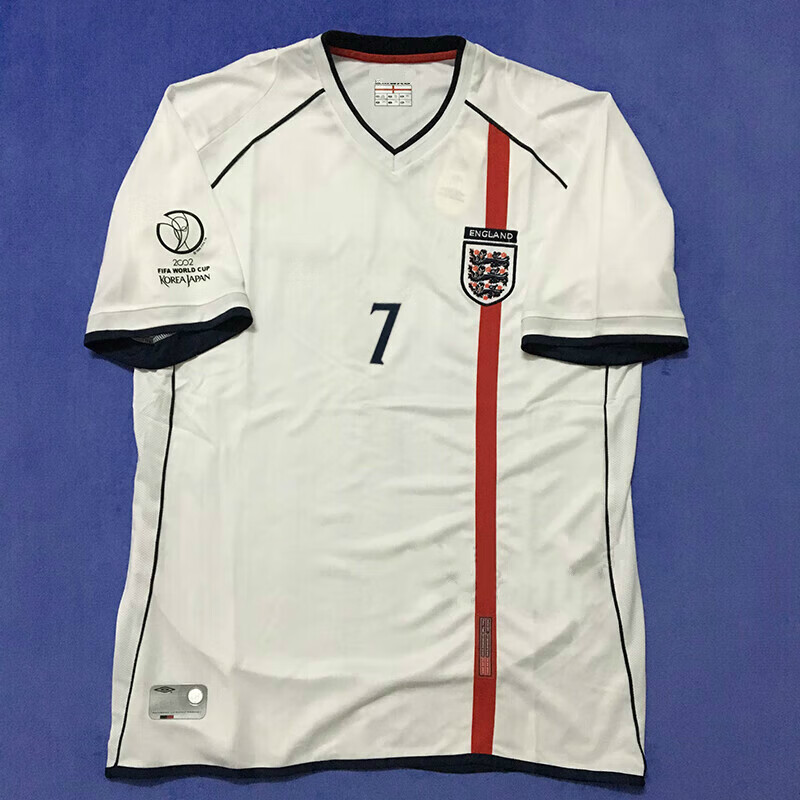傲禧2002世界杯英格兰主场短袖足球服10号 7号贝克汉姆复古球衣 红色