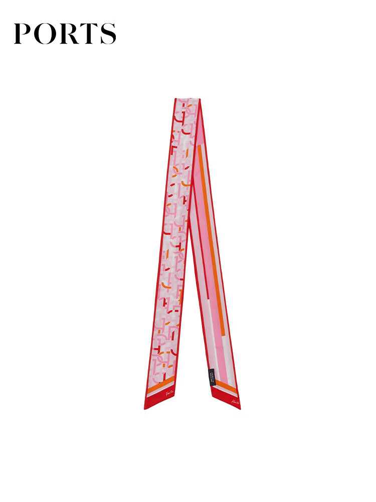 ports宝姿春季新款印花"logo锁链"时尚气质丝巾ld8a6103 粉色混色