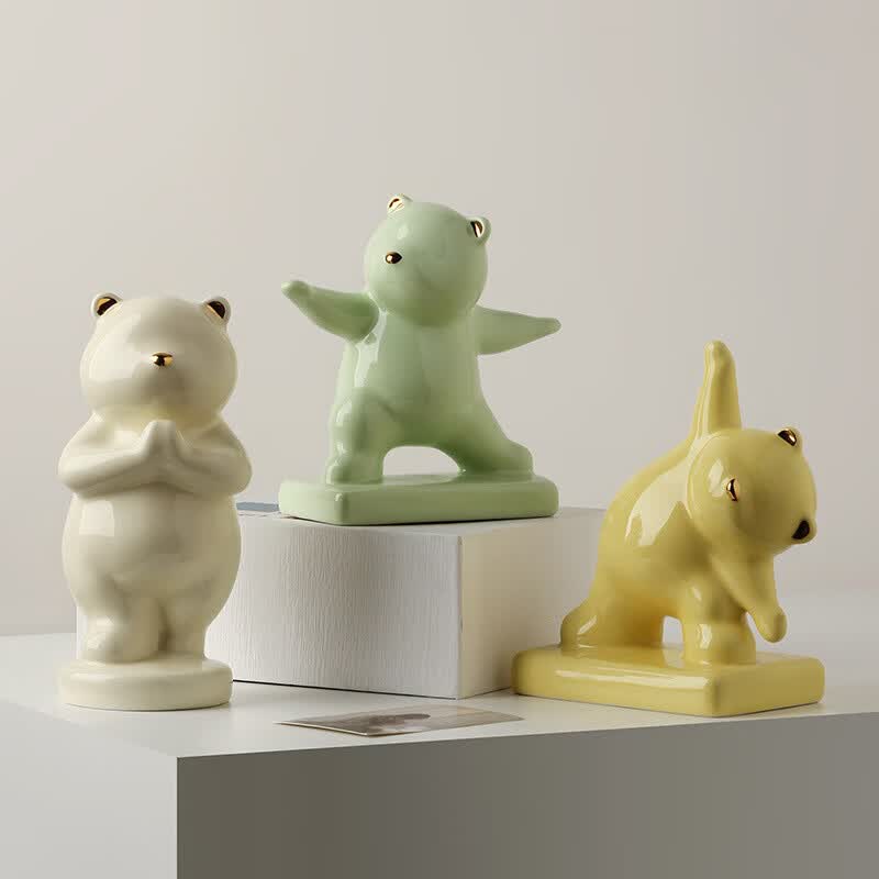 创意瑜伽熊陶瓷酒柜装饰品摆件客厅家居儿童房卧室书桌摆设 功夫瑜伽