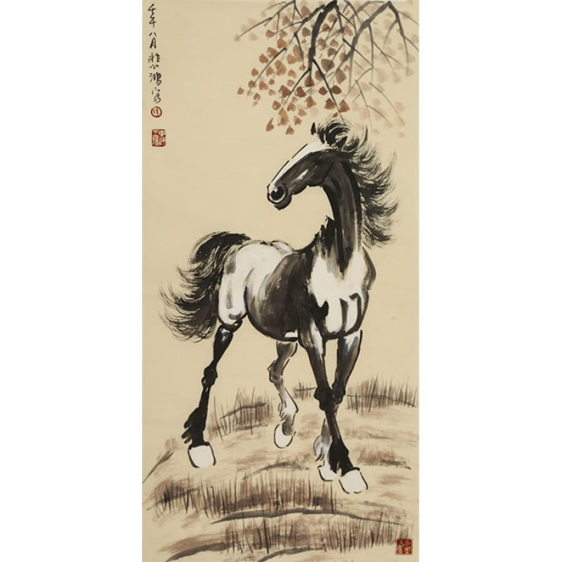 名家徐悲鸿字画三尺动物临摹书画作品纯手绘奔马古玩