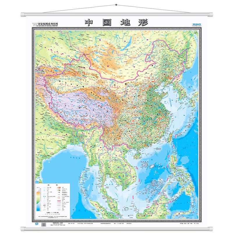 竖版中国地形图地图挂图 0.86*1.05米 国家版图系列 无拼缝 筒装无折痕 全景中国版图