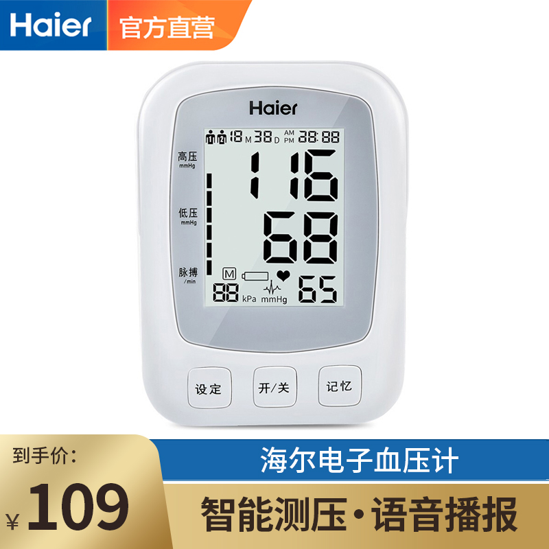 海尔（Haier） 电子血压计家用血压仪全自动上手臂式测血压 血压计80SH