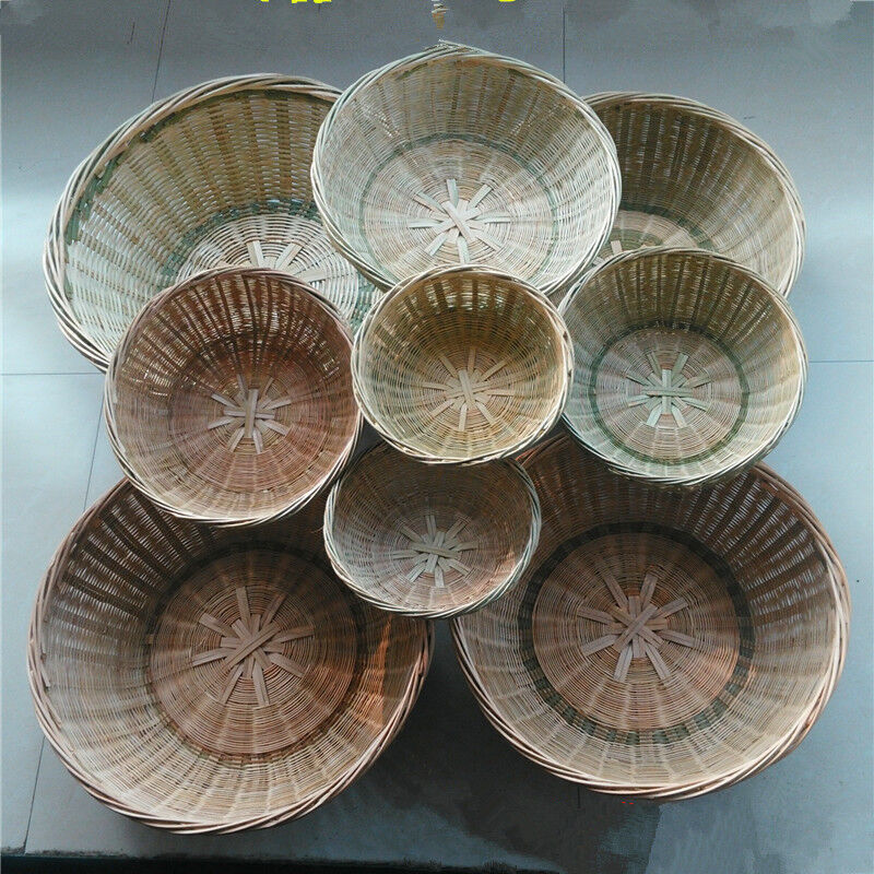 竹编 竹篓米箩米篮 竹匾簸箕 竹篮子竹筐 全竹青编织收纳篮 迷你口径