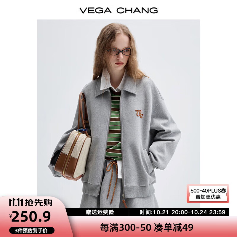 VEGA CHANG时尚套装女2024年春秋季新款休闲城市轻户外卫衣+短裙两件套 浅灰色(外套) S