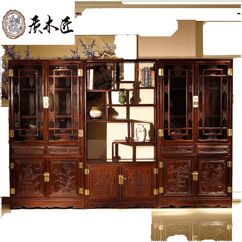 质木匠 非国标红木东非酸枝(学名:古夷苏木)实木中式家具 中式博古架 书架 置物架 实木大书柜组合书 单个博古架