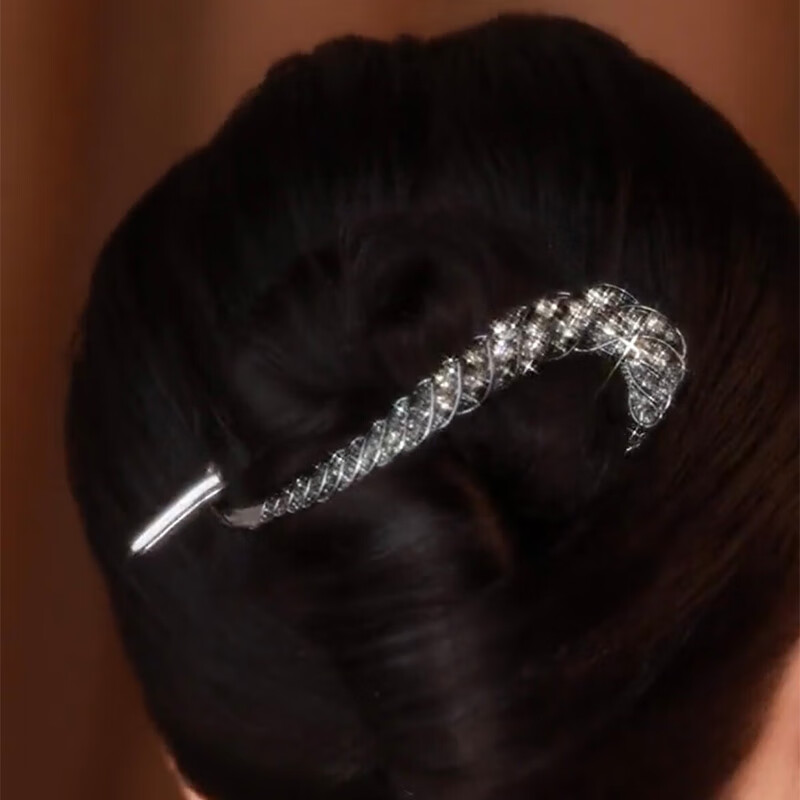 向晚 高级感金属发夹女黑锆石一字扭扭夹后脑勺盘发发夹发饰 黑色